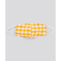Pine Kids Sleeveless 100% Cotton Yarn Dyed Checks Frock With Mask Floral Embroidery - Yellow White