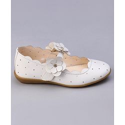 Pine Kids Belly Shoes Floral Applique - White