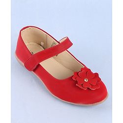 Pine Kids Belly Shoes Floral Applique - Red