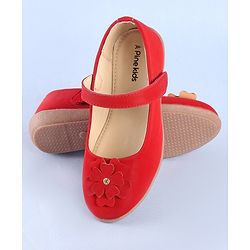Pine Kids Belly Shoes Floral Applique - Red