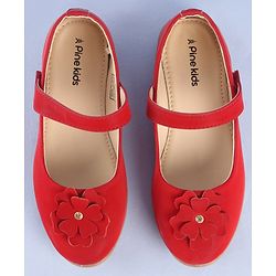 Pine Kids Belly Shoes Floral Applique - Red