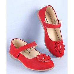 Pine Kids Belly Shoes Floral Applique - Red
