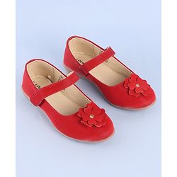Pine Kids Belly Shoes Floral Applique - Red
