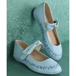 Pine Kids Party Wear Belly Shoes Bow Applique - Sky Blue
