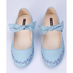 Pine Kids Party Wear Belly Shoes Bow Applique - Sky Blue