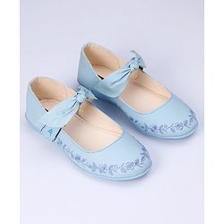 Pine Kids Party Wear Belly Shoes Bow Applique - Sky Blue