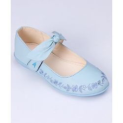 Pine Kids Party Wear Belly Shoes Bow Applique - Sky Blue