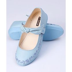 Pine Kids Party Wear Belly Shoes Bow Applique - Sky Blue