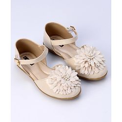Pine Kids Belly Shoes Floral Applique - Golden
