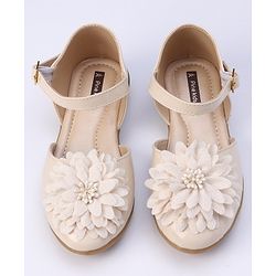 Pine Kids Belly Shoes Floral Applique - Golden