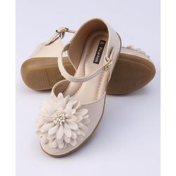 Pine Kids Belly Shoes Floral Applique - Golden