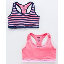 Pine Kids Anti Microbial & Biowashed Bralettes Striped Pack of 2 - Salmon Rose