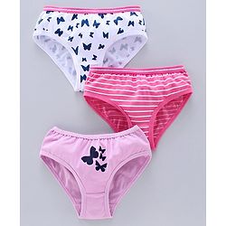 Pine Kids Anti Microbial & Bio Wash Hipster Panties Butterfly Print Pack of 3 - White Rose Pink