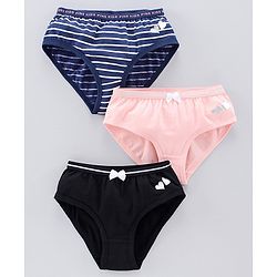 Pine Kids Anti Microbial & Bio Wash Hipster Panties Heart Print Pack of 3 - Navy Peony Seashell Pink Black