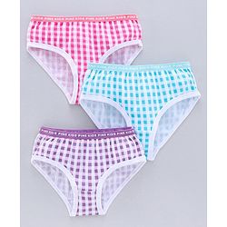 Pine Kids Anti Microbial & Biowash Checks Panties Pack of 3 - Pink Blue Purple
