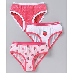 Pine Kids Anti Microbial & Bio Wash Hipster Panties Strawberry Print Pack of 3 - Rose Quartz Camella Rose White Pink