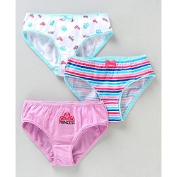 Pine Kids Anti Microbial & Biowash Panties Crown Print Pack of 3 - Pink White Multicolour