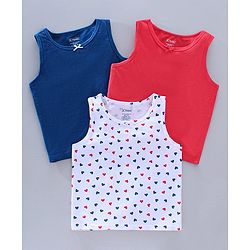 Pine Kids Anti Microbial & Biowash Sleeveless Slips Heart Print Pack of 3 - Red Blue White