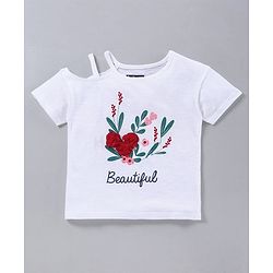 Pine Kids Half Sleeves 100% Cotton Bio Wash Tee Floral Print - White