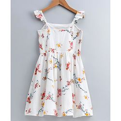 Pine Kids Floral Printed Singlet Frock with Smocked Bodice - White