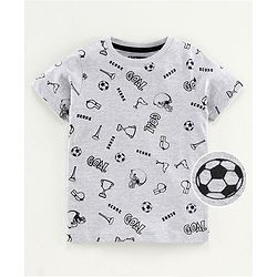 Pine Kids Half Sleeves Bio Wash Tee Football Print - Grey