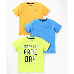 Pine Kids 100% Cotton & Bio wash Half Sleeves Tees Pack of 3 - Yellow Blue Green