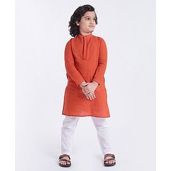 Pine Kids Full Sleeves Kurta With Embroidered Placket & Pyjama - Red White