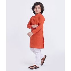Pine Kids Full Sleeves Kurta With Embroidered Placket & Pyjama - Red White