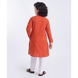 Pine Kids Full Sleeves Kurta With Embroidered Placket & Pyjama - Red White