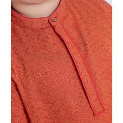 Pine Kids Full Sleeves Kurta With Embroidered Placket & Pyjama - Red White