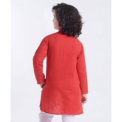 Pine Kids Full Sleeves Kurta With Embroidered Placket  - Red White