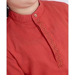 Pine Kids Full Sleeves Kurta With Embroidered Placket  - Red White