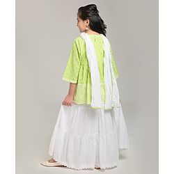 Pine Kids Printed Indo Western Ethnic Set with Mask - Green