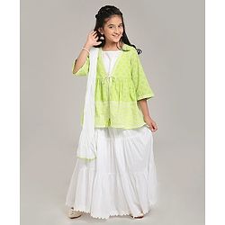 Pine Kids Printed Indo Western Ethnic Set with Mask - Green