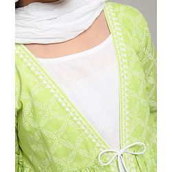 Pine Kids Printed Indo Western Ethnic Set with Mask - Green