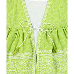 Pine Kids Printed Indo Western Ethnic Set with Mask - Green