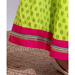 Pine Kids Sleeveless Choli And Printed Lehenga Set With Lace Detailing at Hem - Blue Green