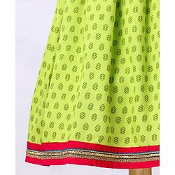 Pine Kids Sleeveless Choli And Printed Lehenga Set With Lace Detailing at Hem - Blue Green