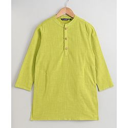 Pine Kids Full Sleeves Printed Kurta Nehru Jacket & Pyjama with Mask - Green