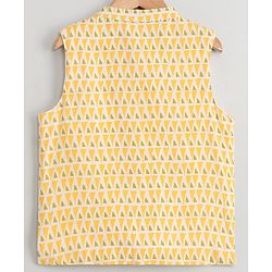 Pine Kids Full Sleeves Printed Kurta Nehru Jacket & Pyjama with Mask - Green