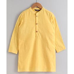 Pine Kids Full Sleeves Printed Kurta Nehru Jacket & Pyjama with Mask - Yellow