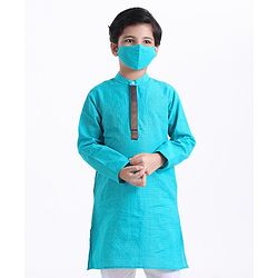 Pine Kids Full Sleeves Kurta With Embroidered Placket - Aqua Blue