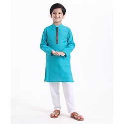 Pine Kids Full Sleeves Kurta With Embroidered Placket - Aqua Blue