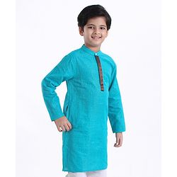 Pine Kids Full Sleeves Kurta With Embroidered Placket - Aqua Blue