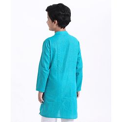 Pine Kids Full Sleeves Kurta With Embroidered Placket - Aqua Blue