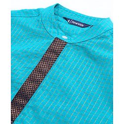 Pine Kids Full Sleeves Kurta With Embroidered Placket - Aqua Blue
