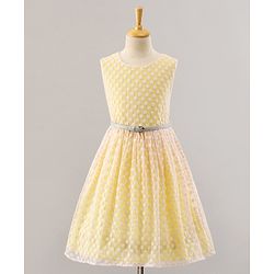 Pine Kids Sleeveless Frock with Nylon Mesh Embroidery All Over - Yellow