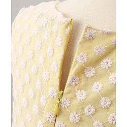 Pine Kids Sleeveless Frock with Nylon Mesh Embroidery All Over - Yellow