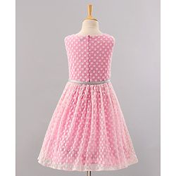 Pine Kids Sleeveless Frock with Nylon Mesh Embroidery All Over - Pink