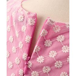 Pine Kids Sleeveless Frock with Nylon Mesh Embroidery All Over - Pink